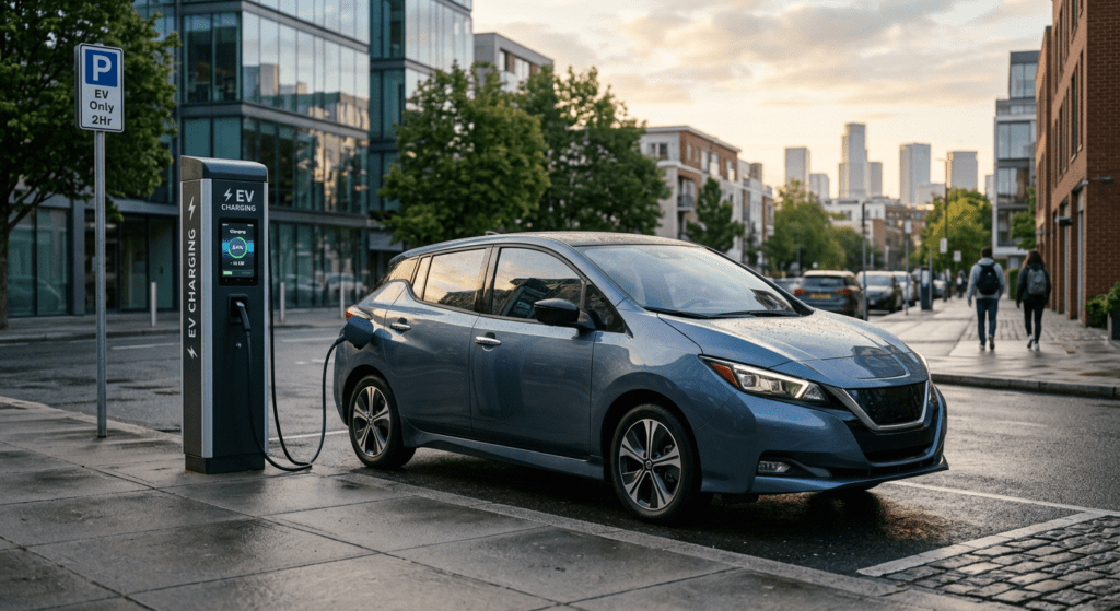 2026 Nissan Leaf charging in city