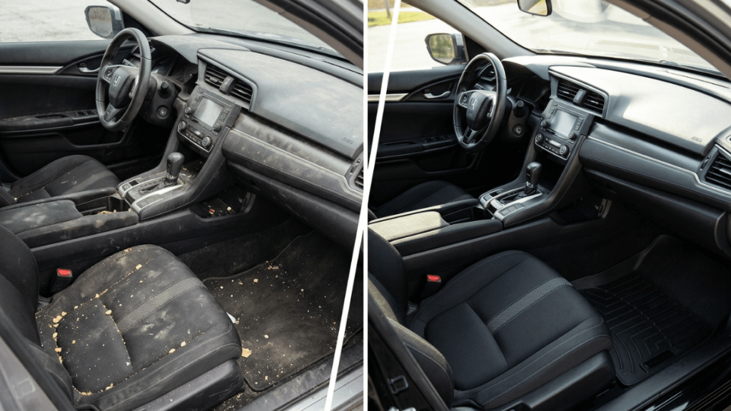 before and after car interior detailing comparison