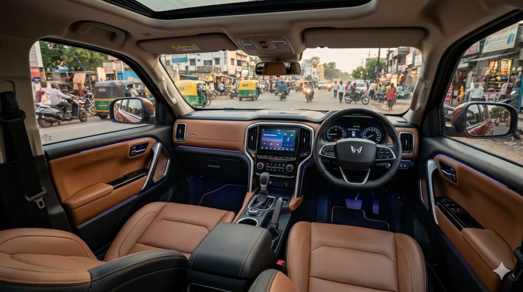 Scorpio N Facelift interior look, wide angle.