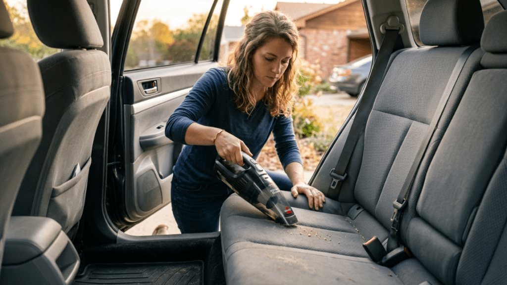 vacuum cleaning dirty fabric car seats