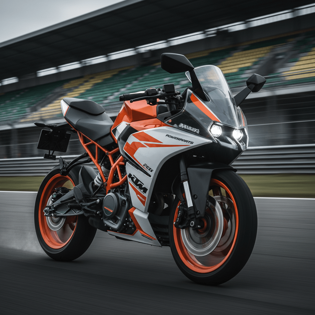 KTM RC 200 orange sports bike track-focused design 2026 racing model
