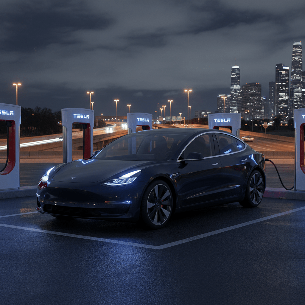 2026 Tesla Model 3 Highland at Supercharger station