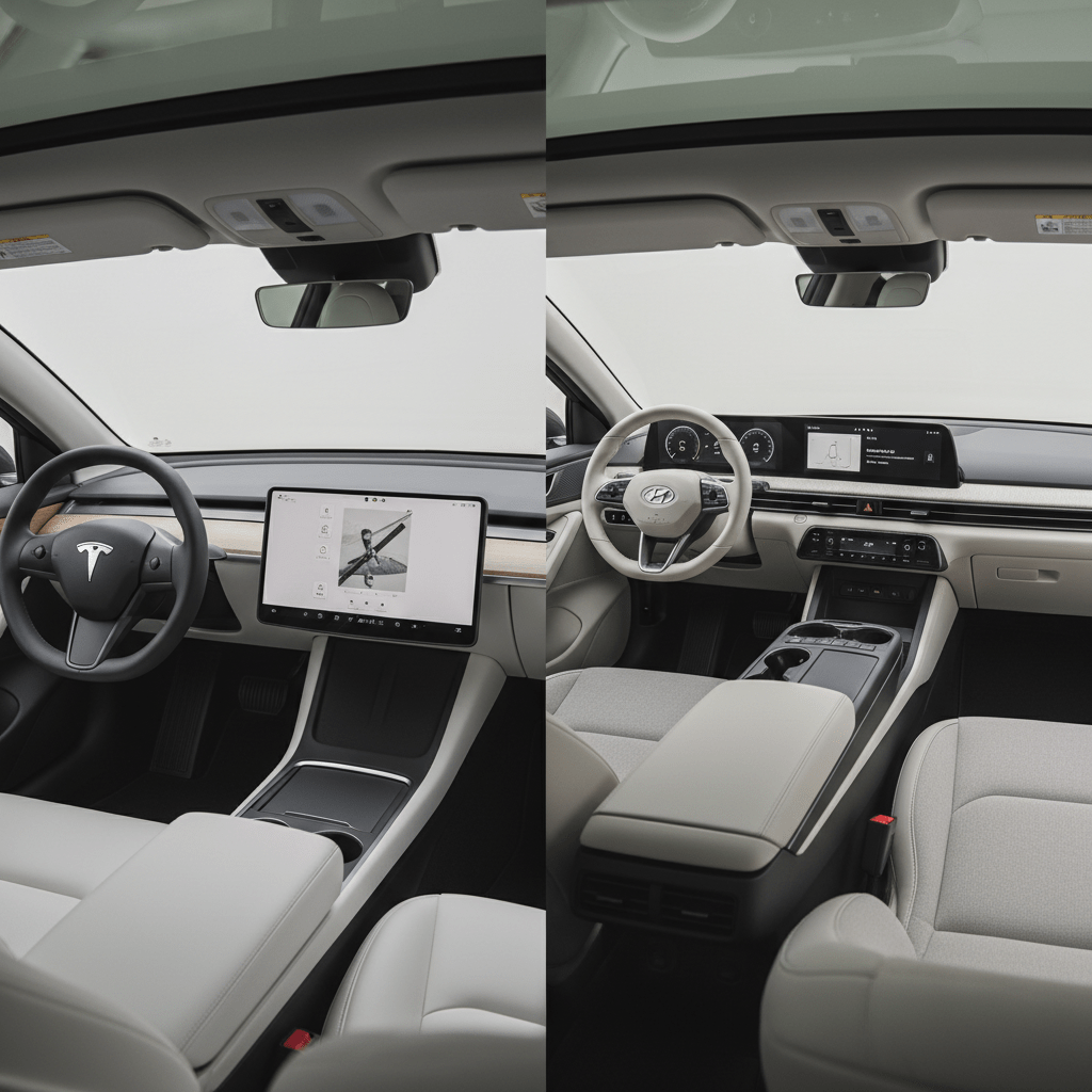 Tesla Model 3 & Hyundai Ioniq 5 minimalist interior dashboard