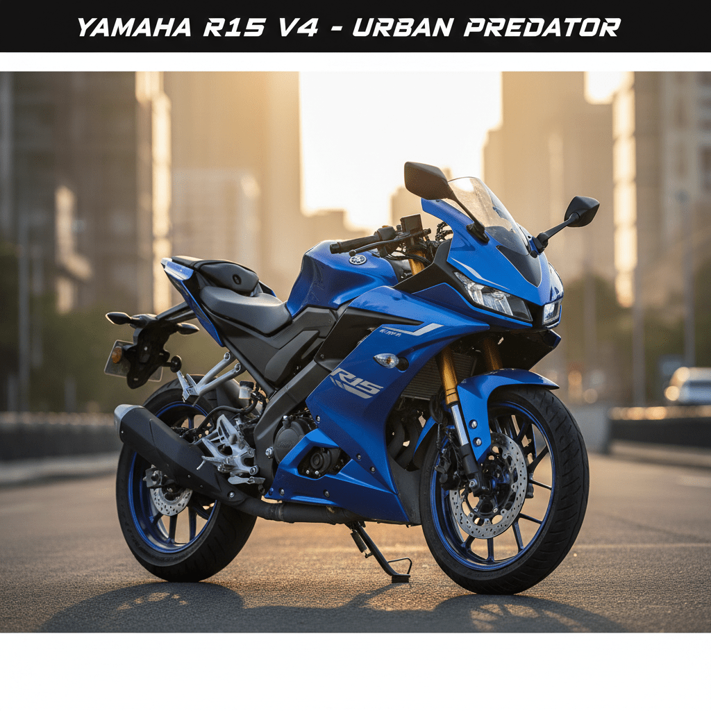 Yamaha R15 V4 racing blue sports bike 2026 model full profile view