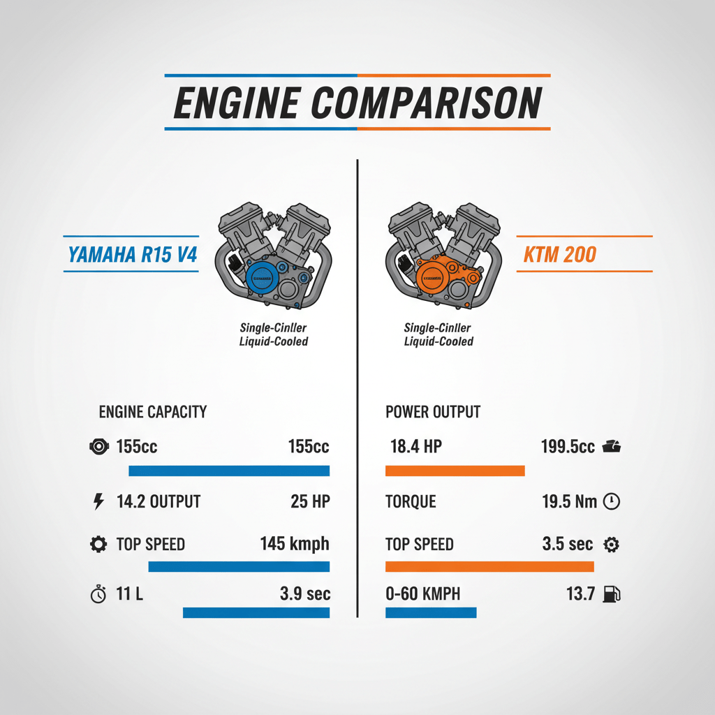 Yamaha R15 V4 vs KTM RC 200 engine performance specifications comparison