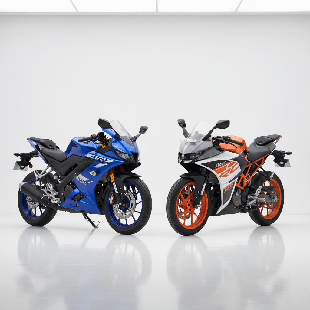Yamaha R15 V4 vs KTM RC 200 side-by-side comparison 2026 sports bikes