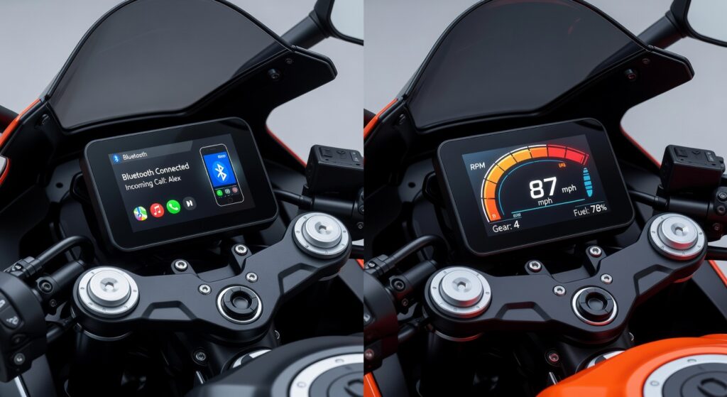 Yamaha R15 V4 digital display vs KTM RC 200 TFT screen technology comparison features